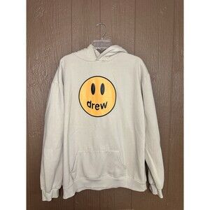 Drew House Hoodie Sweatshirt Men's 2XL Beige Hooded Pullover Smiley Face Cotton